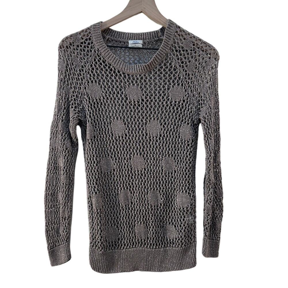 Wallace Taupe Linen Open Knit Sweater Small Textured Polka Dot Lightweight - Picture 2 of 6